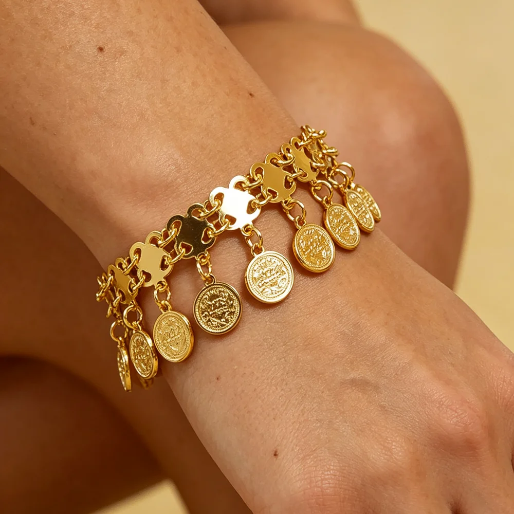 Bohemian Tassel Coin Wrist Flower Ladies Hollow Clover Link Adjustable Wrist Chain For Themed Party