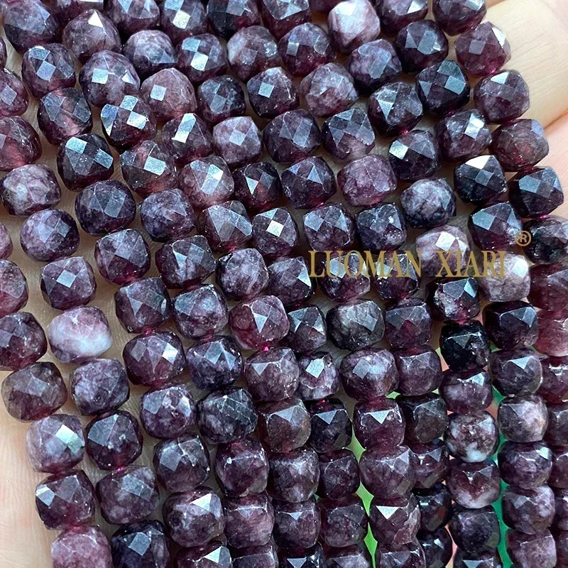 7x7MM Faceted Cube Natural Stone Dark Red Garnet Chalcedony Loose Square Spacer Bead for Jewelry Making Diy Bracelet Accessories