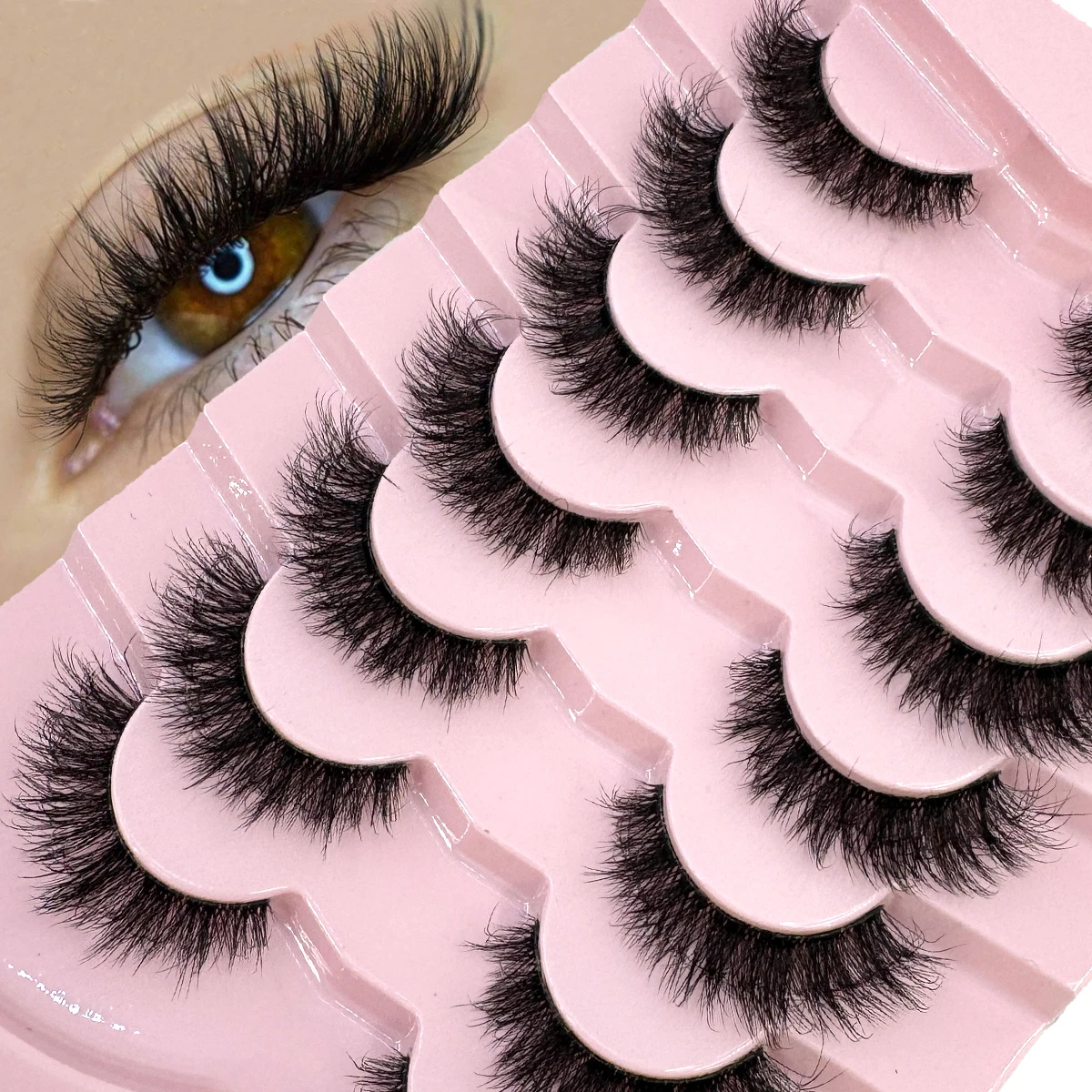 HBZGTLAD 7 paia Ciglia Cat Eye Ciglia lunghe naturali a fascia trasparente Ciglia con estremità alata Ciglia allungate Ciglia finte visone Trucco