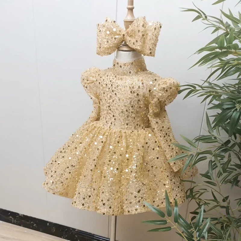 Robes de Rhde reconstitution historique formelles pour enfants, robe courte de soirée de luxe pour filles, boule d'or, tout ce qui est mignon pour enfants, fête d'anniversaire, princesse