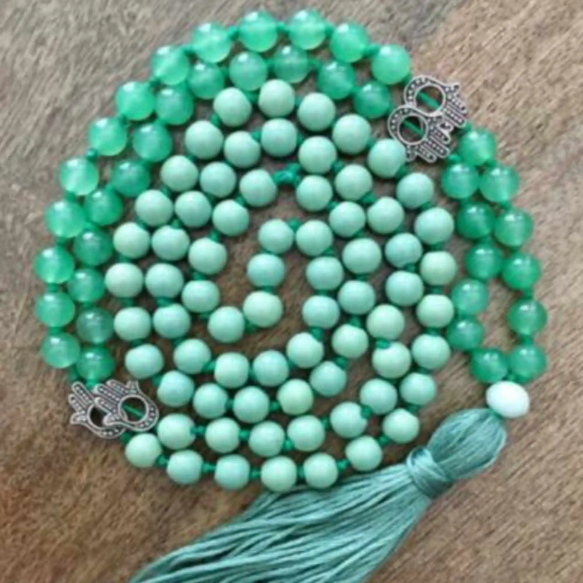 

8mm Natural 108 knot green aventurine Amazonium beads necklace Men's Prayer Bridal Unisex Gemstone Religious Spiritual Yoga Yoga