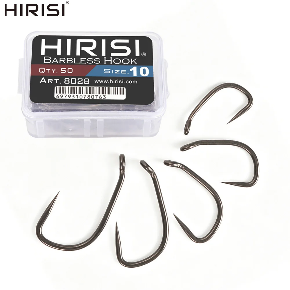 Hirisi 8028 100 Stück PTFE-beschichtete Angelhaken aus Hochkarbon-Edelstahl Rostfrei Scharfe Spitze mit Öse für Angelzubehör