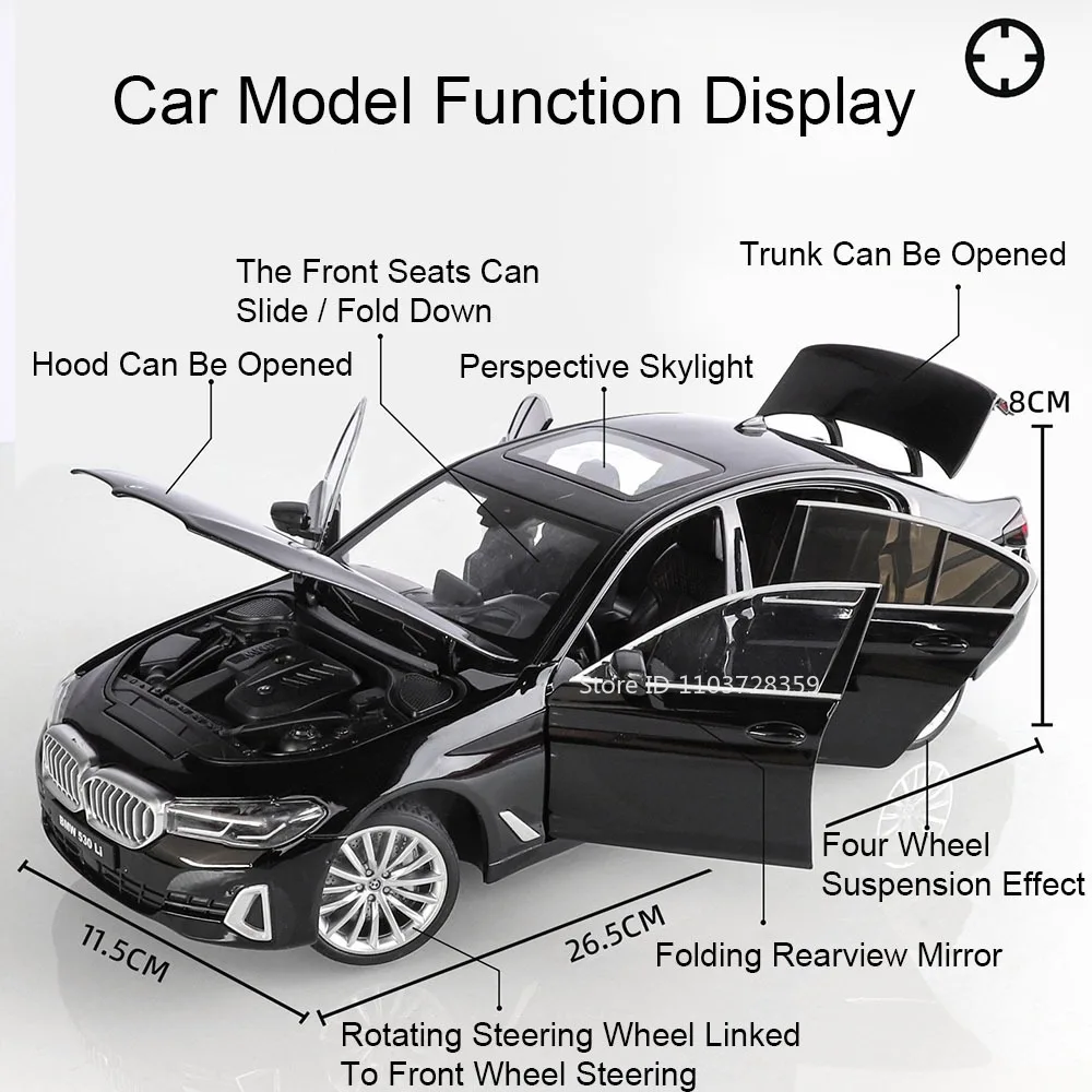 1:18 530LI Land Cruiser LC300 Model Toy Cars Alloy Diecast Shock Absorption Foldable Rearview Mirror Simulation Vehicle Toys