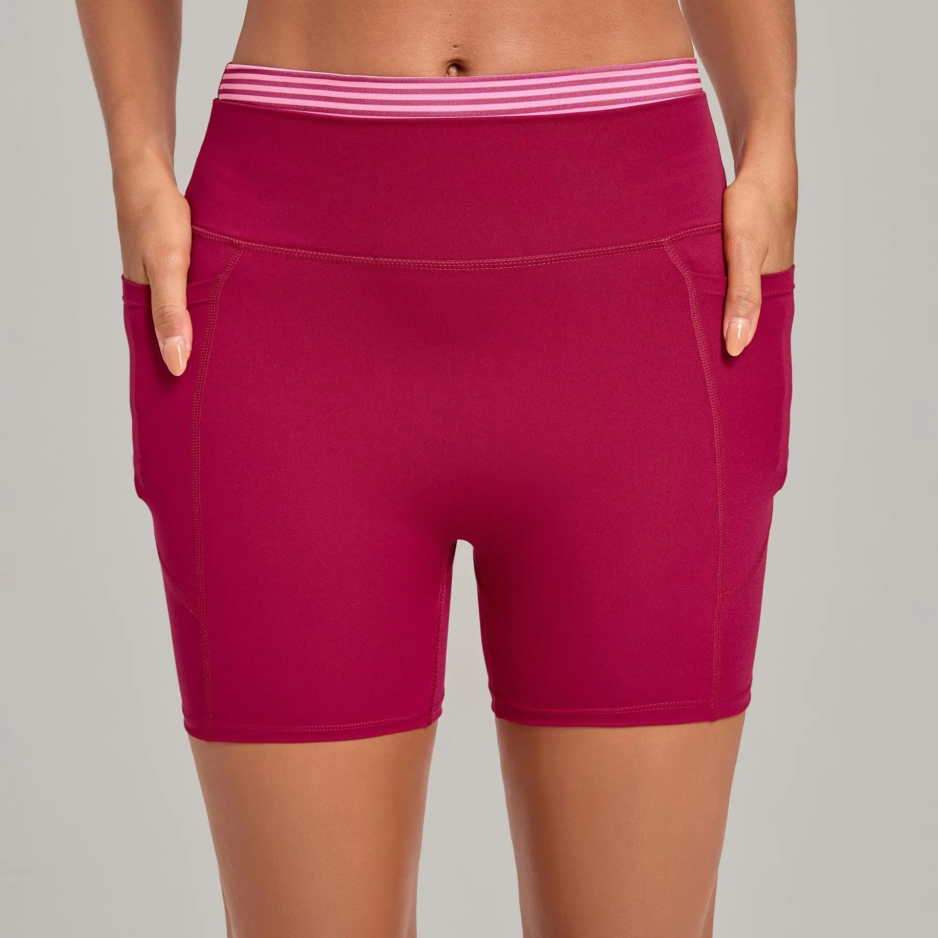 Two-piece Look Retro Print Workout Shorts with Side Pockets-High-waisted Butt-lifting Running Shorts Women Plus Size Available