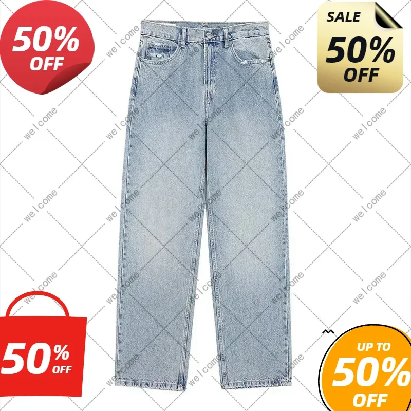 Women's Fashion Jeans Solid Colour Loose Trousers Gradient Colour Casual Streetwear Pant Broken Holes Decorated Jeans