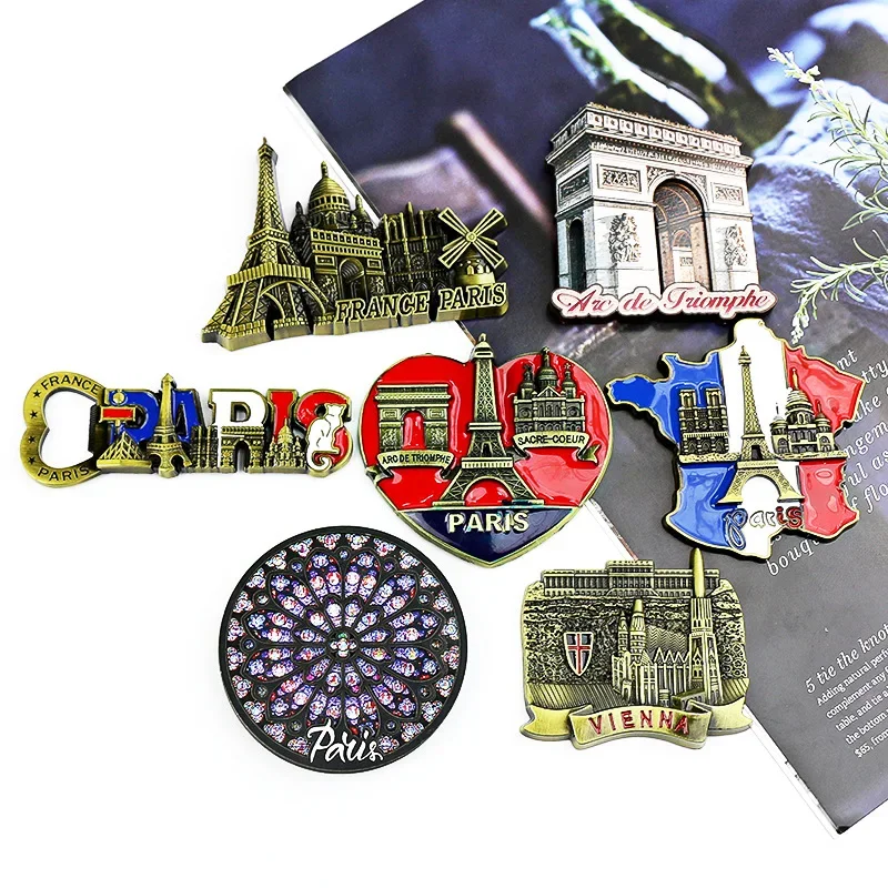 معدن باريس نوتردام كاتدرائية العمارة مغناطيس الثلاجة السفر تذكارية نافذة الزخرفية زهرة الحرفية هدية