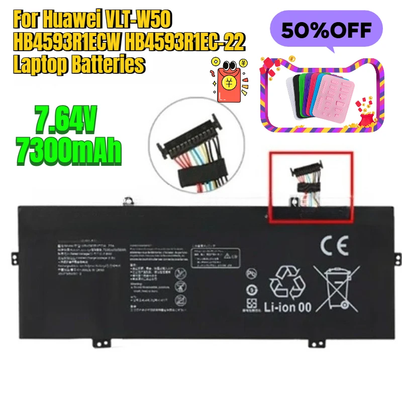 

7.64V 7300mAh for Huawei VLT-W50 HB4593R1ECW HB4593R1EC-22 Laptop Batteries
