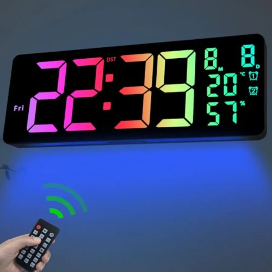 

17.3" Large Digital Wall Clock LED Digital Clock Large Display with Remote Control Alarm Clock with Temp/DST/Dimmer/Humidity/Ti