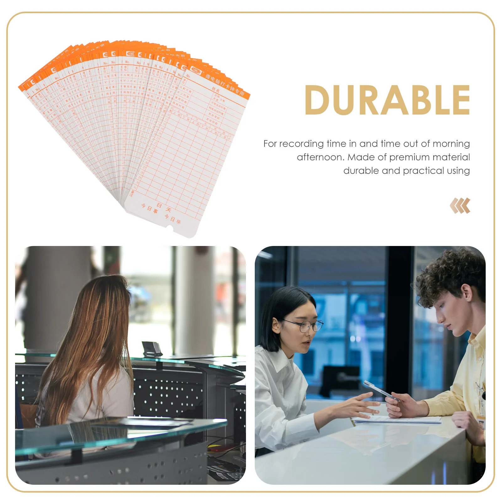 50 folhas de cartões de comparecimento mensal, cartões de relógio práticos para uso em fábrica de escritório, cartão de tempo, material de escritório