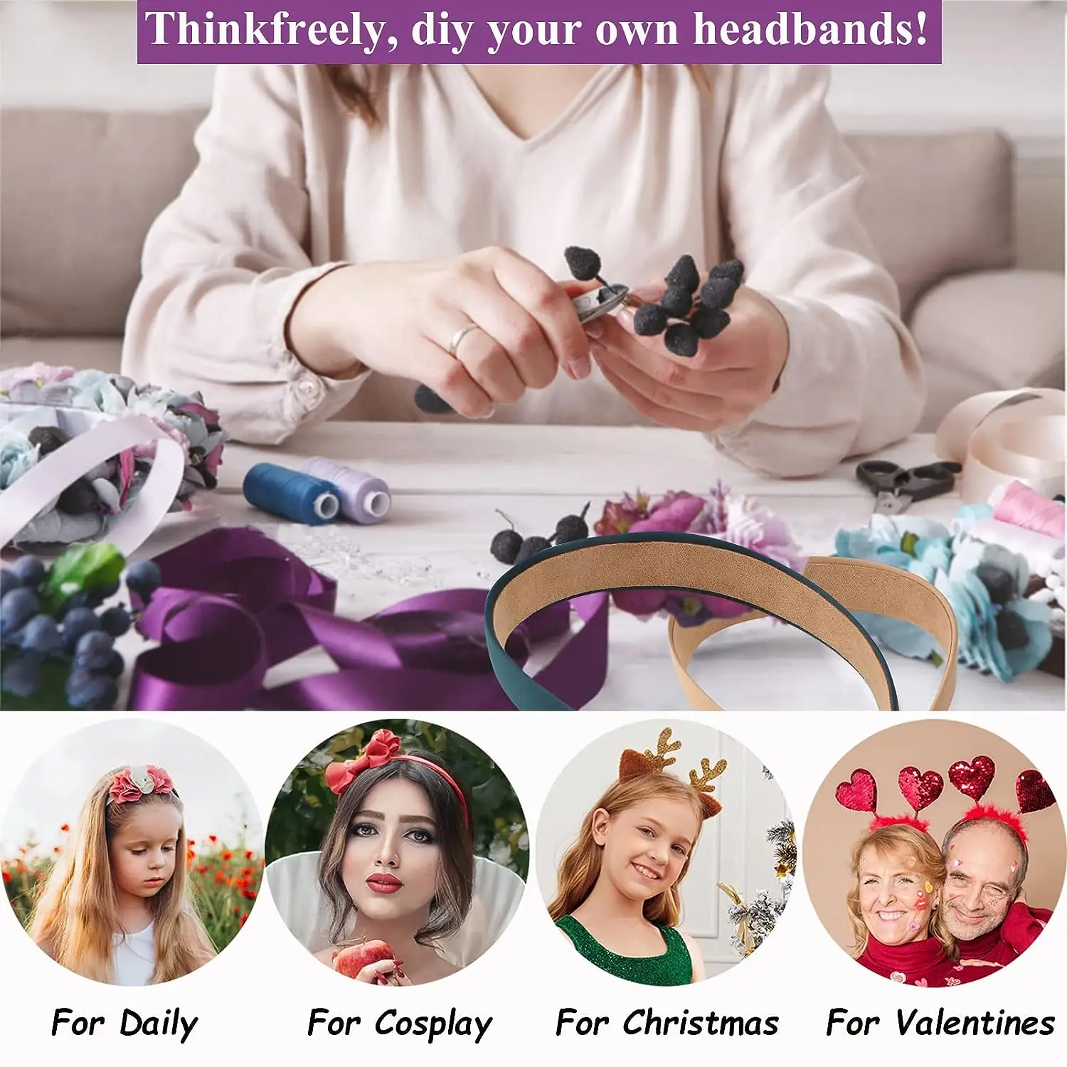 10PCS Satin Headbands for Women 1.3 Inch Wide Non-slip Headband Girls Simple Fashion Hair Bands DIY Hairband Hair Accessories