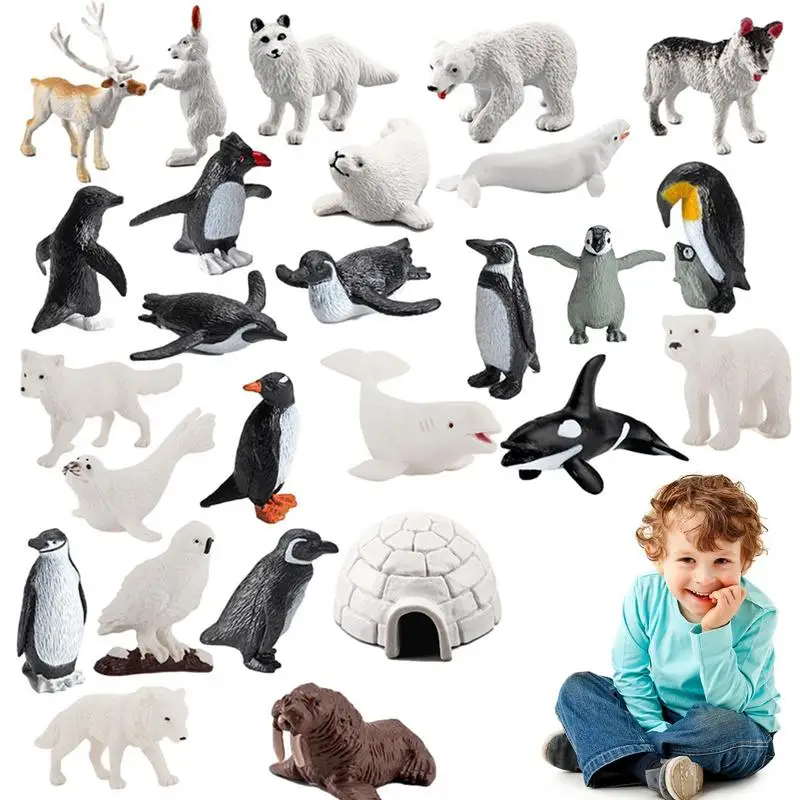 26pcs 3D Polar Animal Figurines Mini Arctic Animals Toys Model Set Home Decoration Arctic Bear Kids Child Bedroom Decor