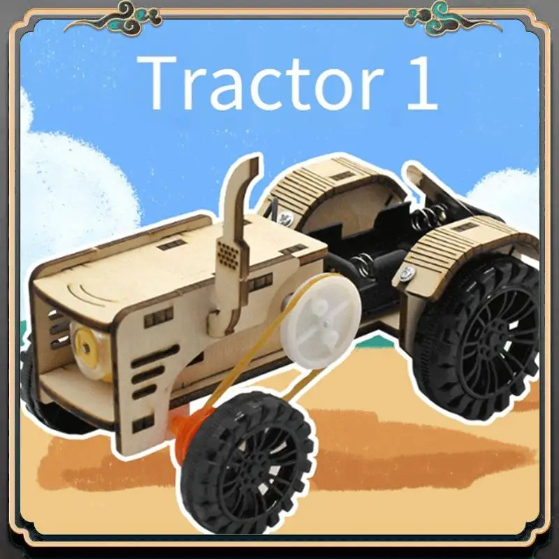ASMA-DIY Wooden Tractor Car DIY Model Teaching Learning Stem Project Kit Wooden Tractor Car 1Set