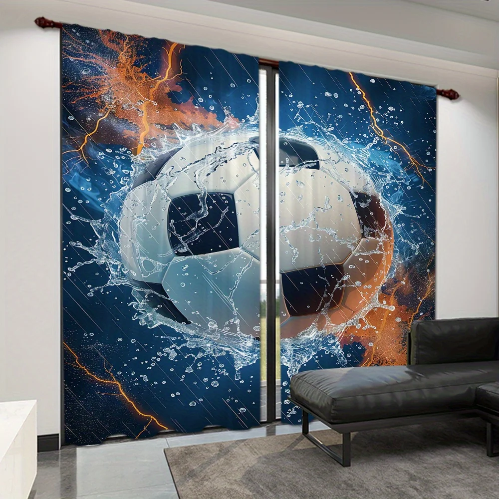 

2-Piece Soccer Ball Curtains Set Sports Theme Rod Pocket Design For Bedroom & Living Room Decor Window Blinds Free Shipping