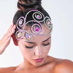 Charming Boho Belly Dance Headpiece for Women Hollow Headband Party Dainty Headwear Rhinestone Headdress Jewelry Ballroom