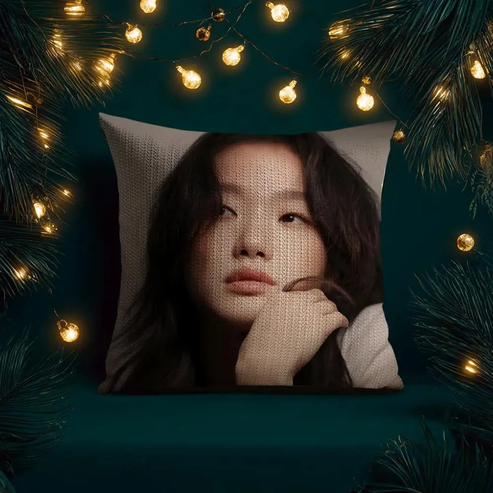 كيس وسادة Kim Go Eun مصنوع من قماش الكتان الطبيعي والطباعة العضوية على الوجهين ومسامي ومثالي للديكور المنزلي #4