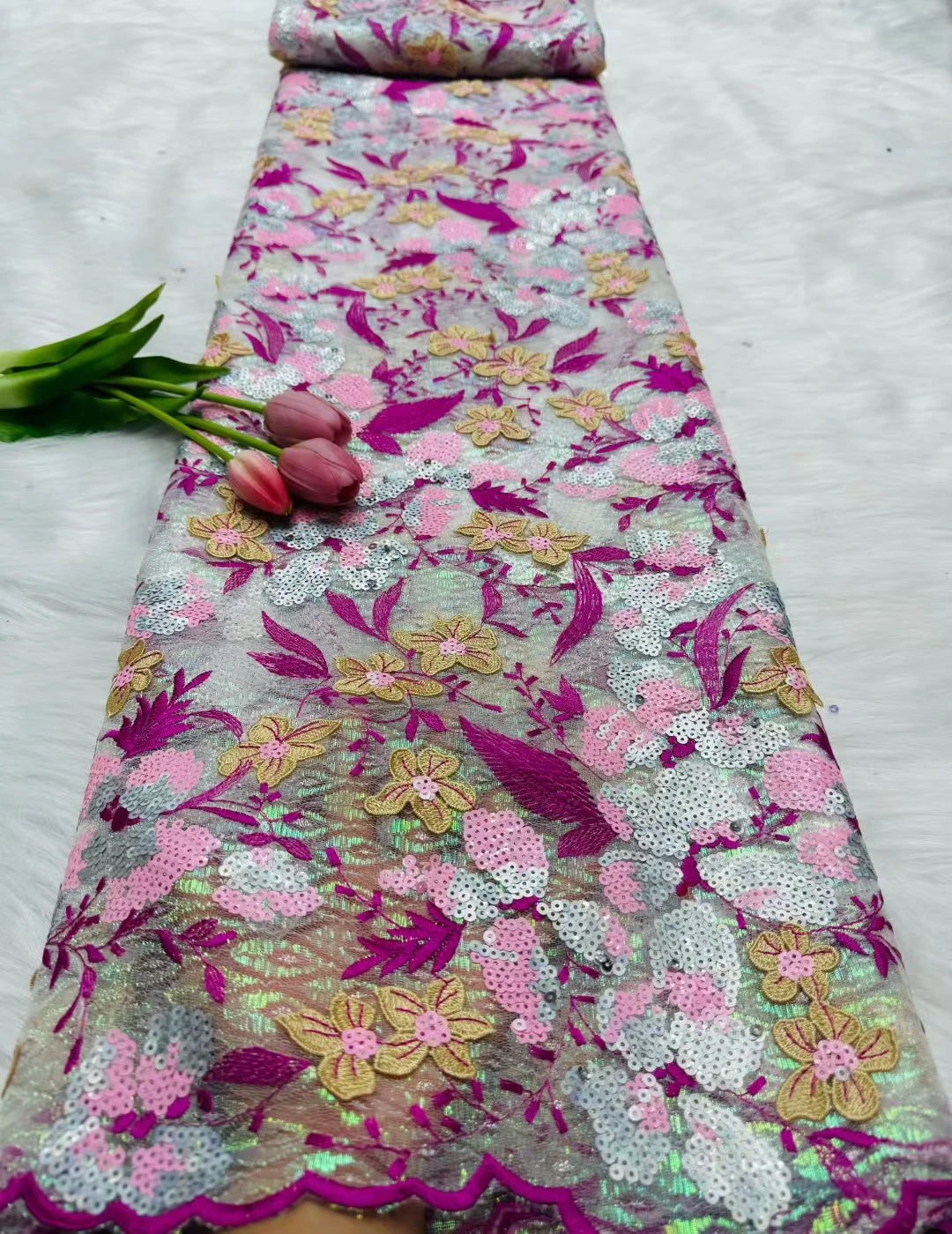 

Luxury Sequins Lace Fabric Luxury Nigerian Lace Fabric 2026 High Quality Lace Pink African Beaded Fabric For Wedding