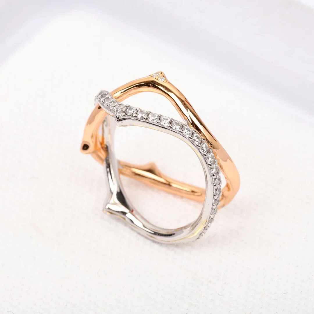 

Europe America Designer Brand Top Quality Two Colour Silver Rose Gold Crystal Ring Women Luxury Jewelry Trend