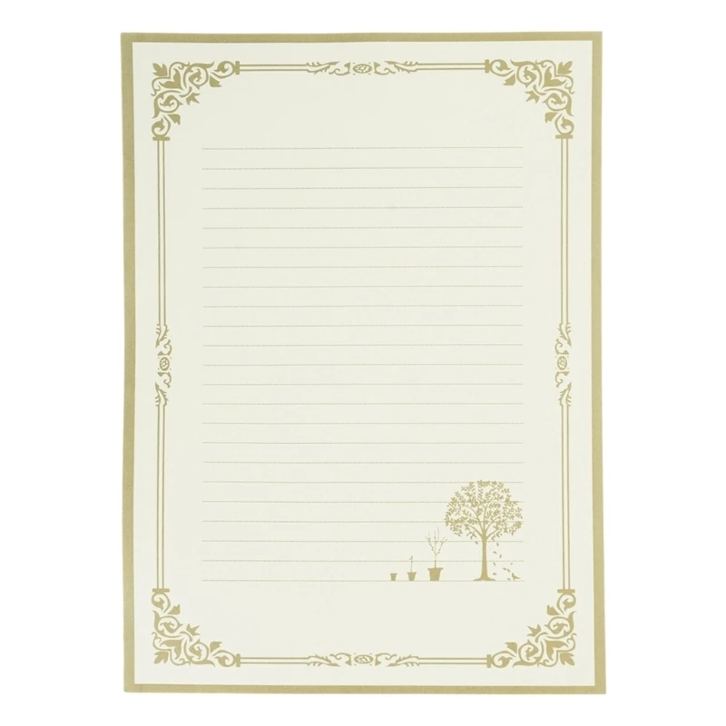 Y51A 8 Sheets Antique Letter Paper Stationery Set Wide Lined for Vintage Invitations
