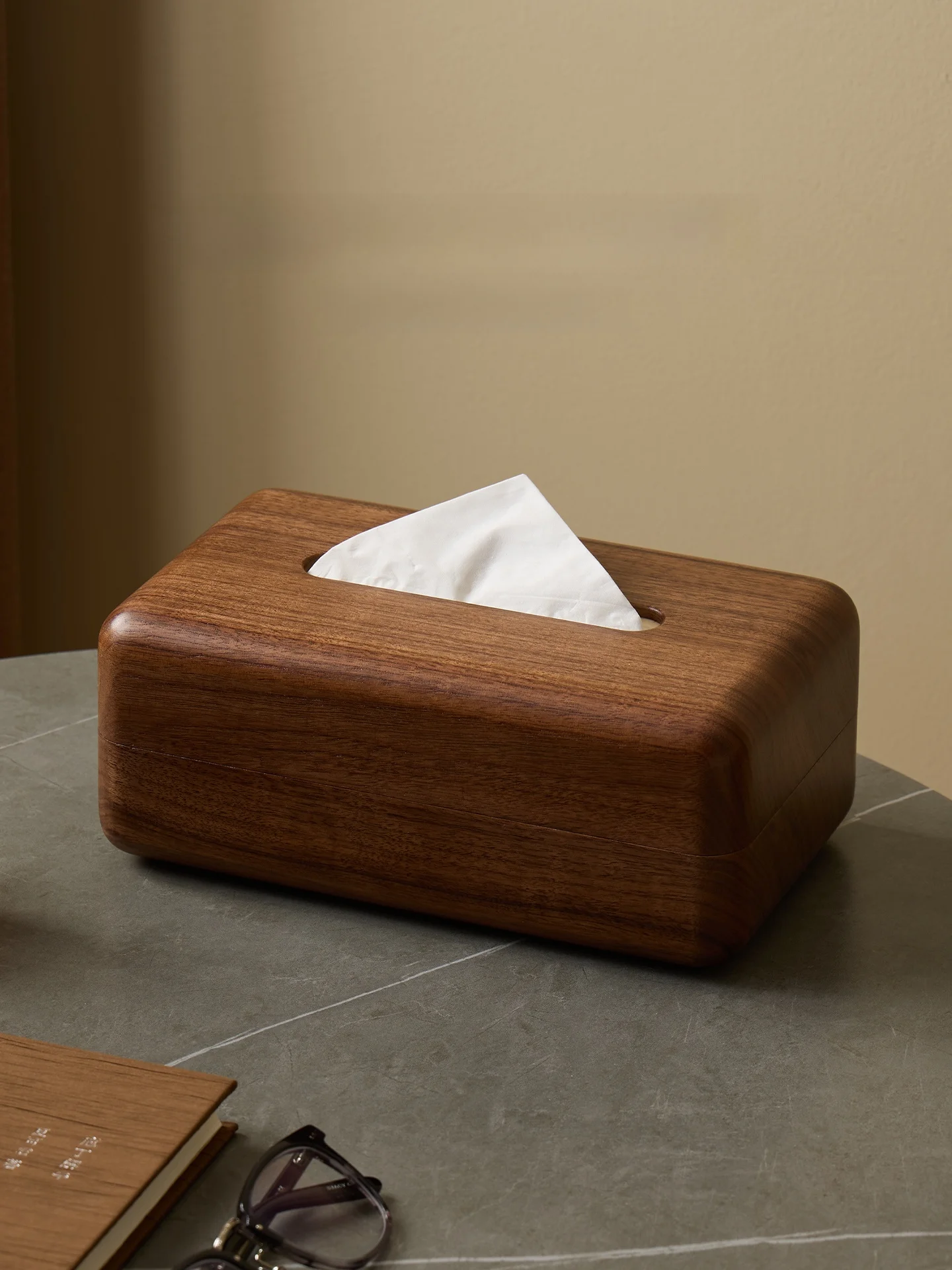 Fanhuan Black Walnut Wood Tissue Box Living Room Hotel Desktop Large Size Tissue Storage Box Luxury Draw Tissue Box