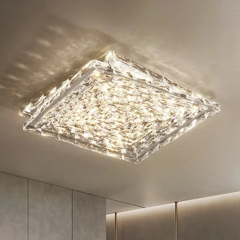 Nouveau LED lustres de plafond en cristal or Chrome luxe salle à manger salon chambre île Design lumière intérieure plafonnier carré