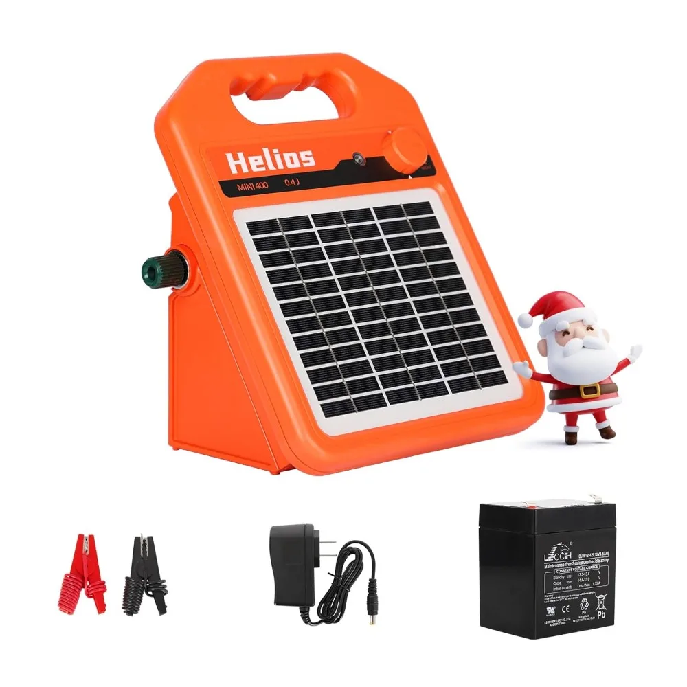 MINI400 30 Miles Solar Electric Fence Charger, 0.4 Joule Solar Electric Fence for Livestock, Horses, Cattle Sheep