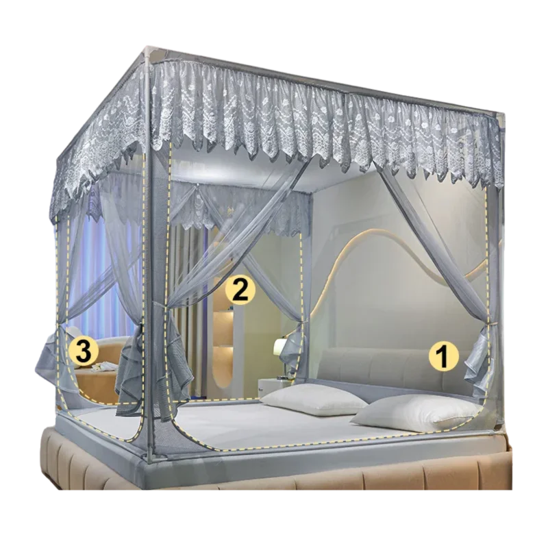 2026 New Model Bed Tent with Mosquito Net, 168cm High, 3 Doors, Storage Pockets, Cable Entry Hole, Double Zipper