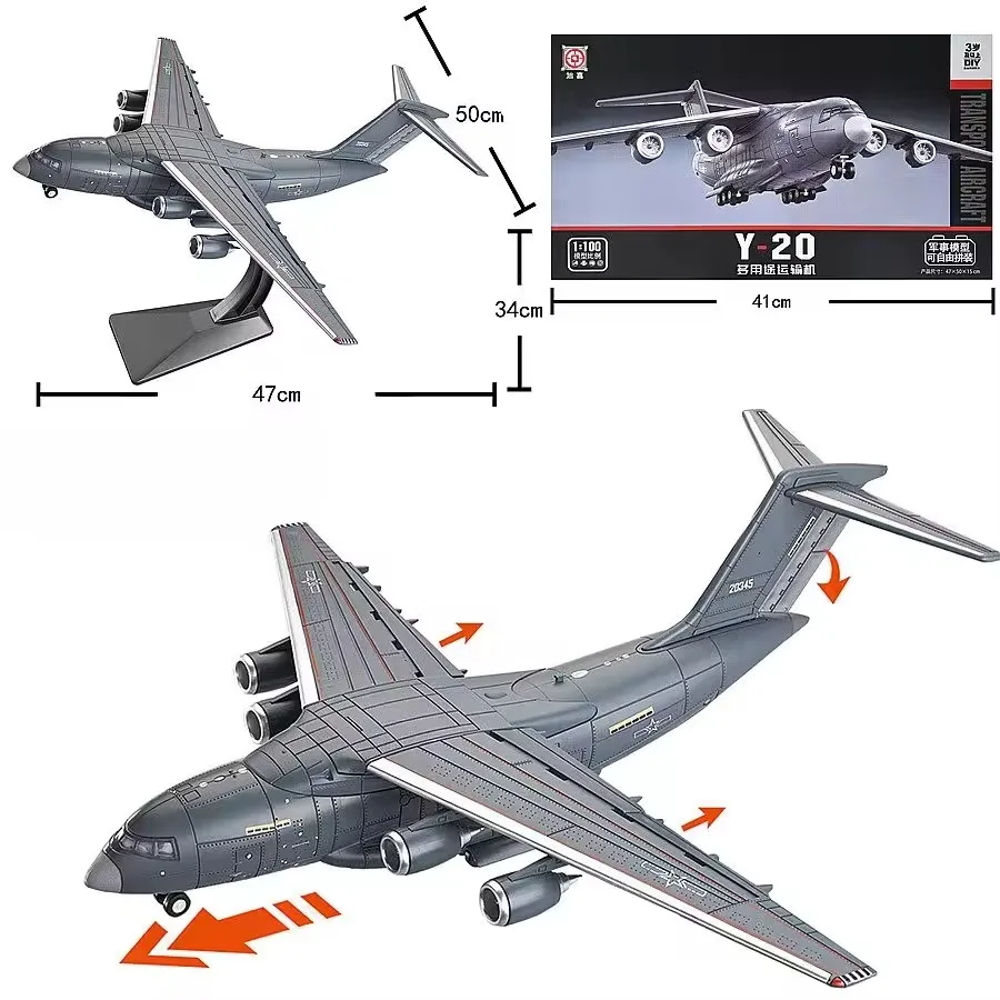 

scale aircraft 1/100 China Y-20 Multi-purpose Transport Aircraft No Need Glue Pre-colored Assembly Model Building Block Toy