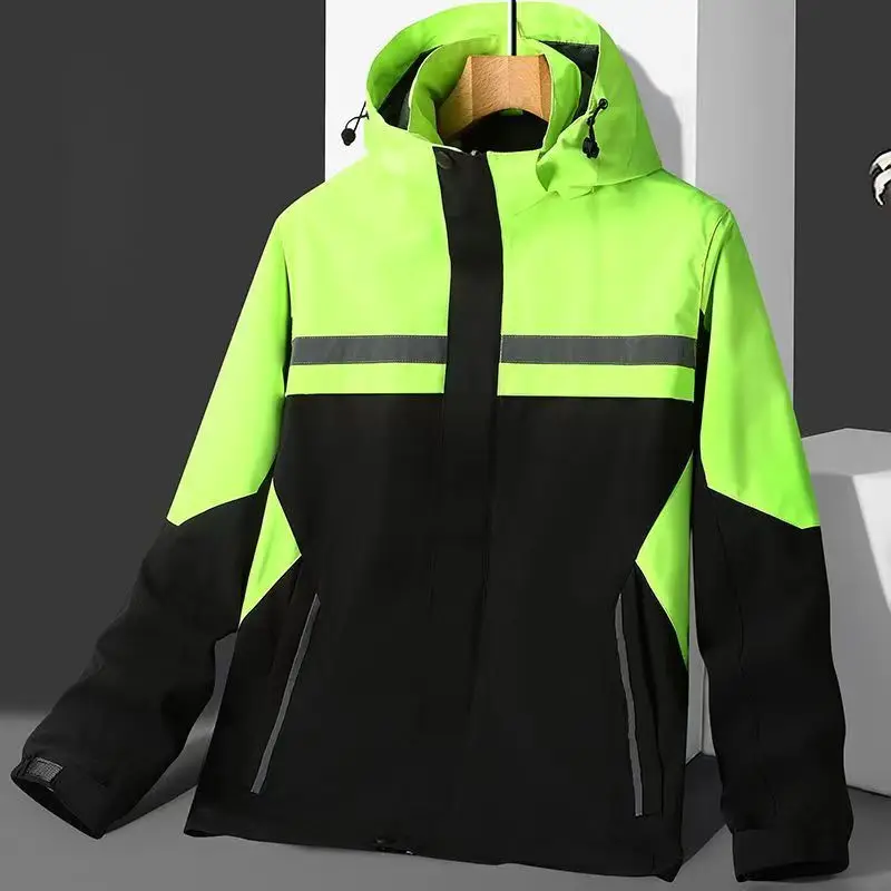 

New men's jacket, fashionable reflective striped hooded jacket, outdoor sports zipper clothing, customizable logo printing