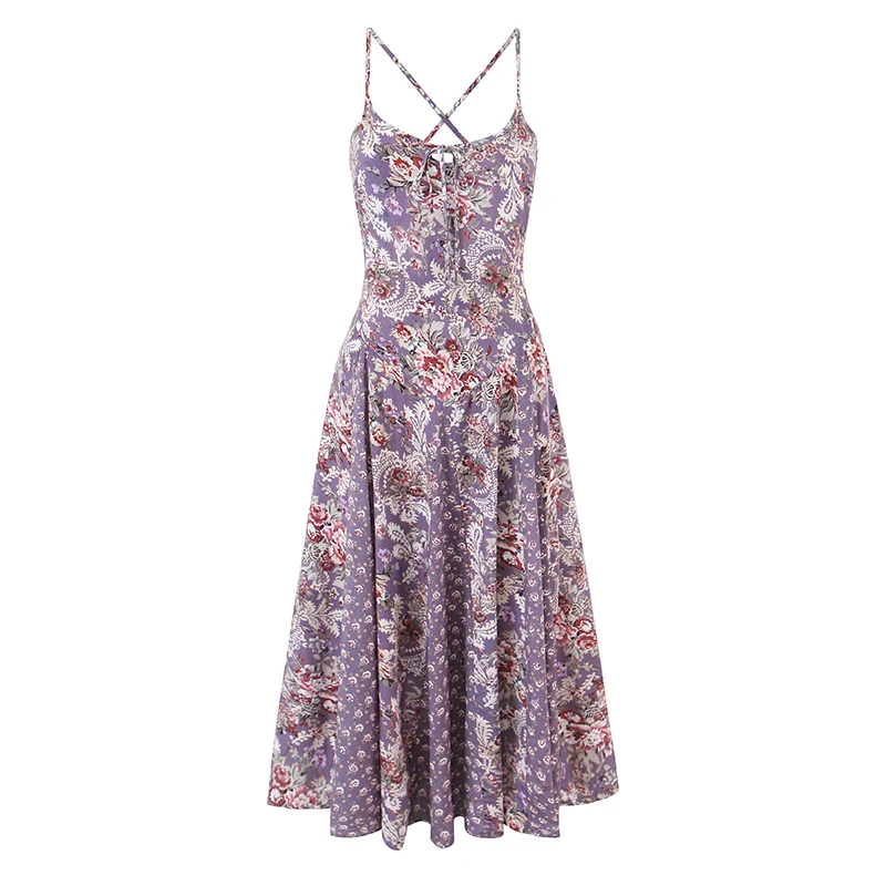 

YENKYE фиолетовое платье в стиле бохо с цветочным принтом, женское новое платье 2026 с круглым вырезом трапециевидной формы, повседневные праздничные летние платья, халат миди