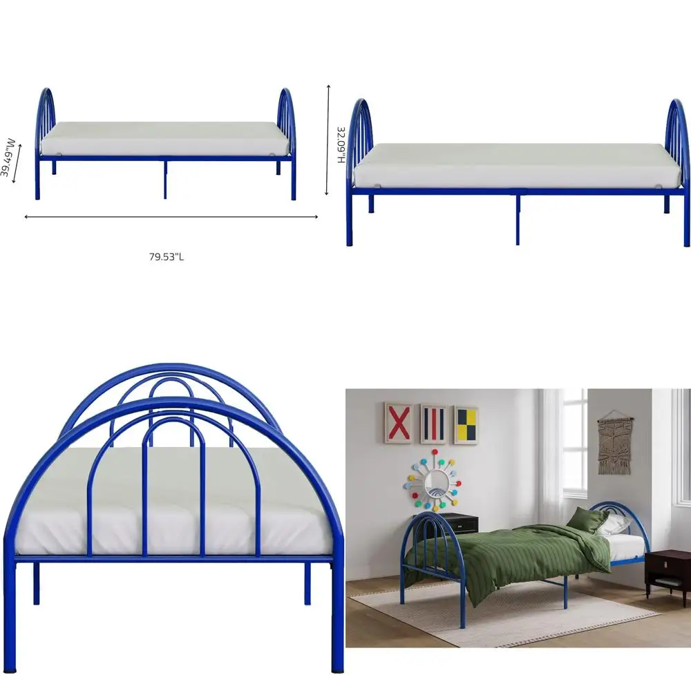 

Двуспальная кровать Brooklyn - детская кровать из синей стали с закругленными углами, грузоподъемность 300 фунтов, не требует пружинного основания.