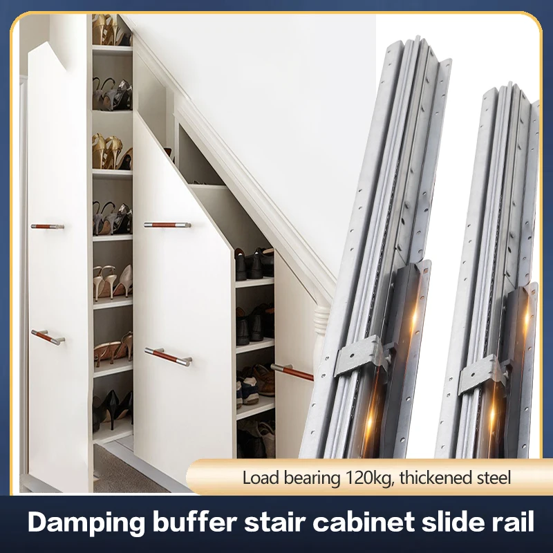 

SSOUIM Stair Cabinet Heavy-Duty Slide Shoe Cabinet Slide Rail Storage Bottom Drawer Load-Bearing Household Track Floor Rail