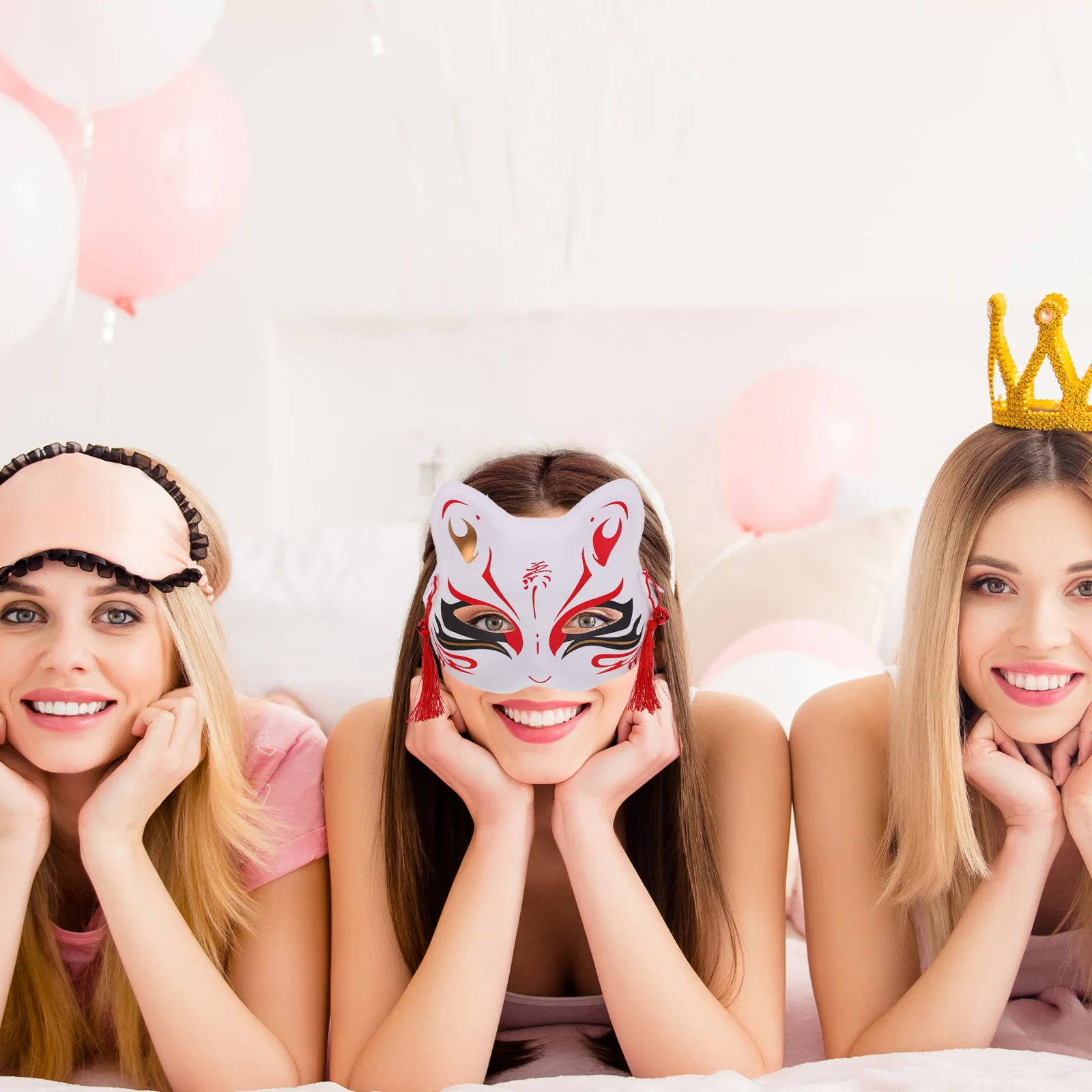 

2pcs Half Masks Fox Design Halloween Accessories Red Plastic Women Comfortable Reusable Party Reusable Mask Decorative