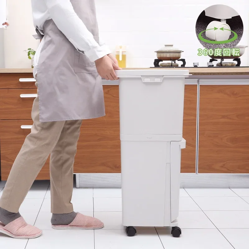 household kitchen sorting trash can narrow slot dry and wet separation storage bucket double layer plastic with pulley