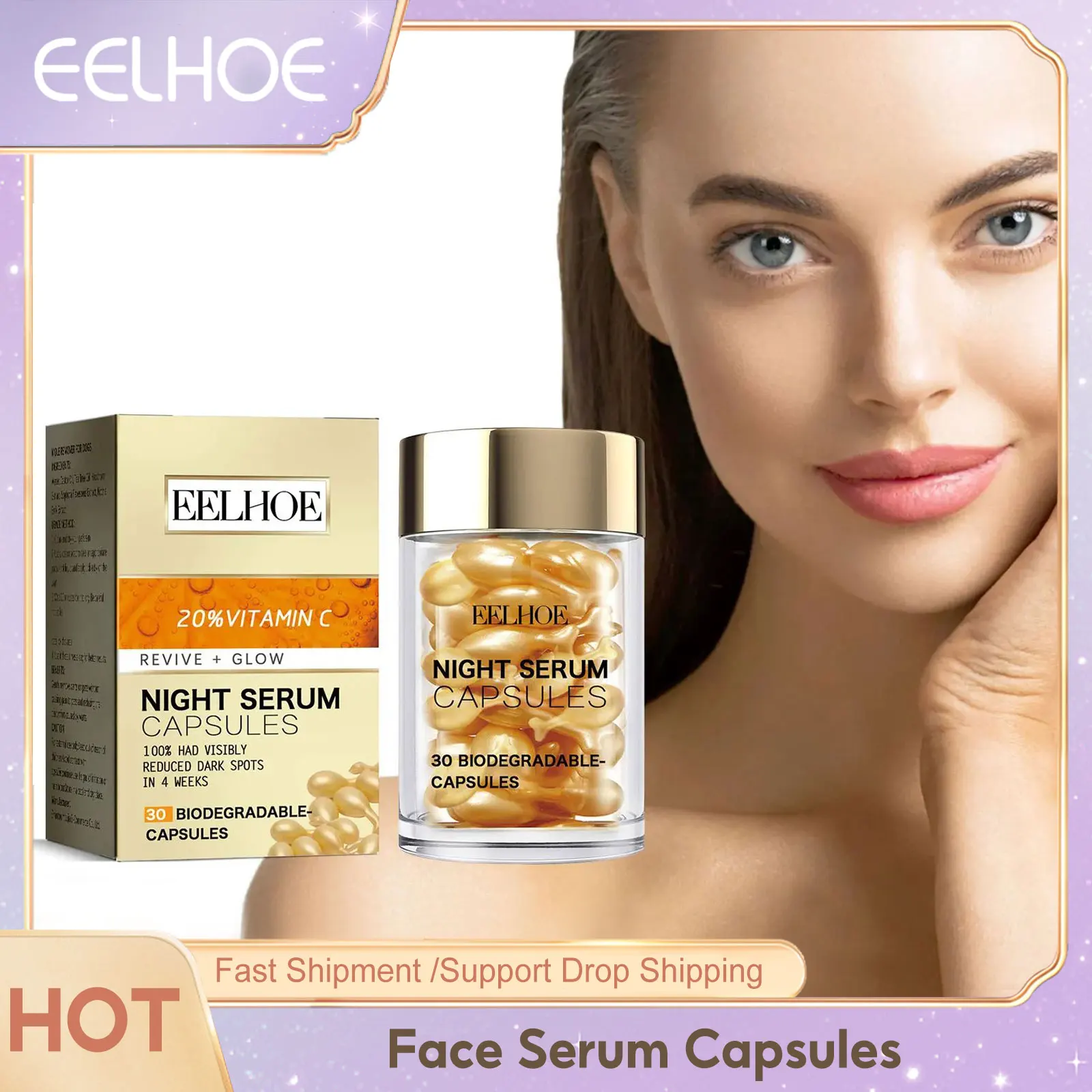 Vitamin C Facial Capsule Serum Moisturizing Anti Aging Wrinkle Removal Dark Spots Repair Acne Skin Rejuvenation Essence Capsules