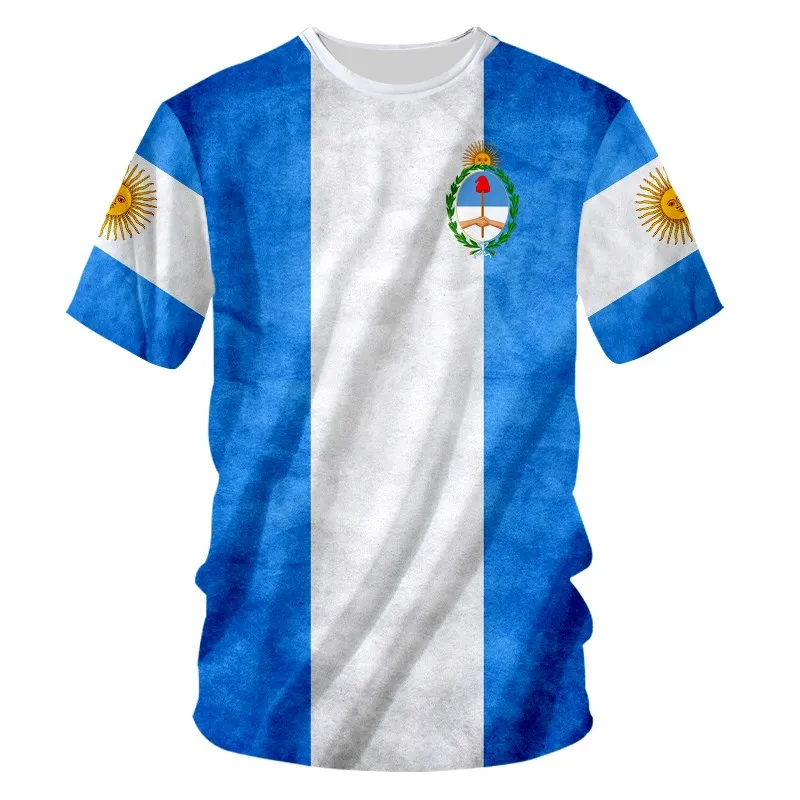 Argentina Flag National Emblem Tshirts 3D Print T-Shirt Summer T Shirt Fashion Kids Casual Boys Girls Unisex Round Neck Tees