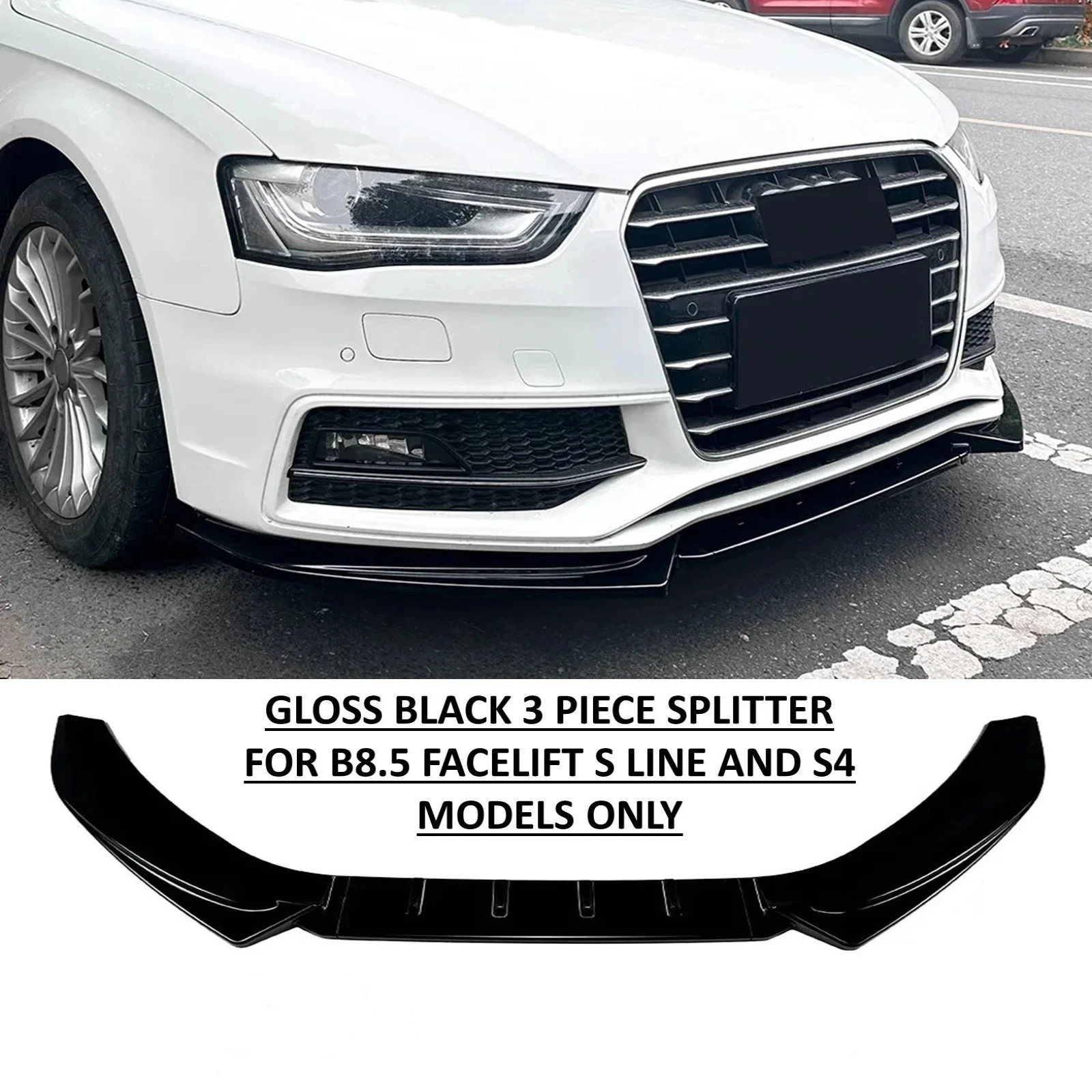 Car Front Bumper Lip Splitter For Audi A4 S-Line S4 B8.5 2012-2015 Glossy Black 3Pcs Spoiler Diffuser Body Kit