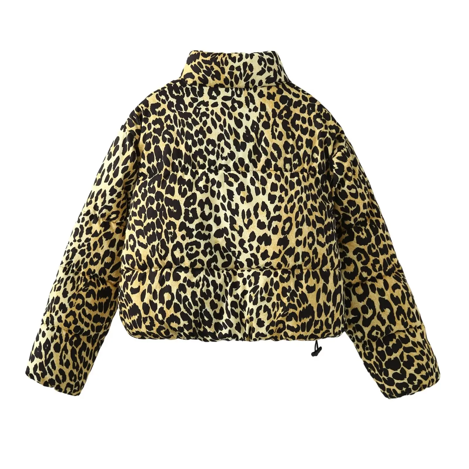 TRAF Women 2024 Autumn and Winter New Fashion Leopard Print Short Warm Cotton Coat Chic Zipper Coat Outerwear Mujer