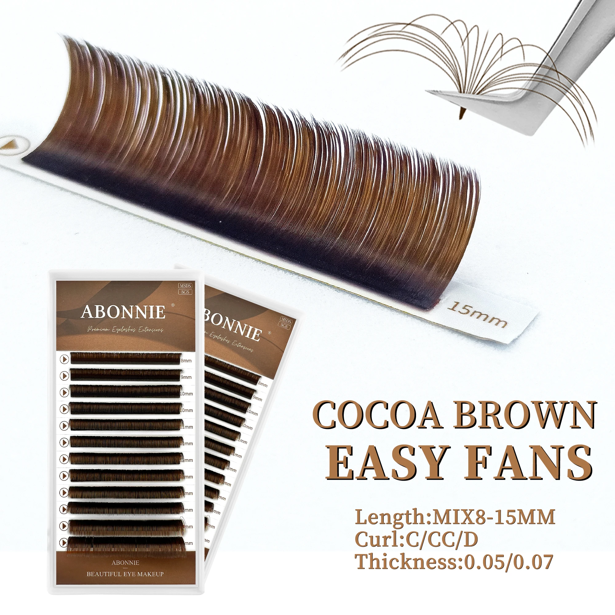 Abonnie Brown Easy Fan Wimpernverlängerungen Dunkelbraune Farbe Wimpern Auto-Fanning Schnell Blühende Wimpern-Volumenfächer