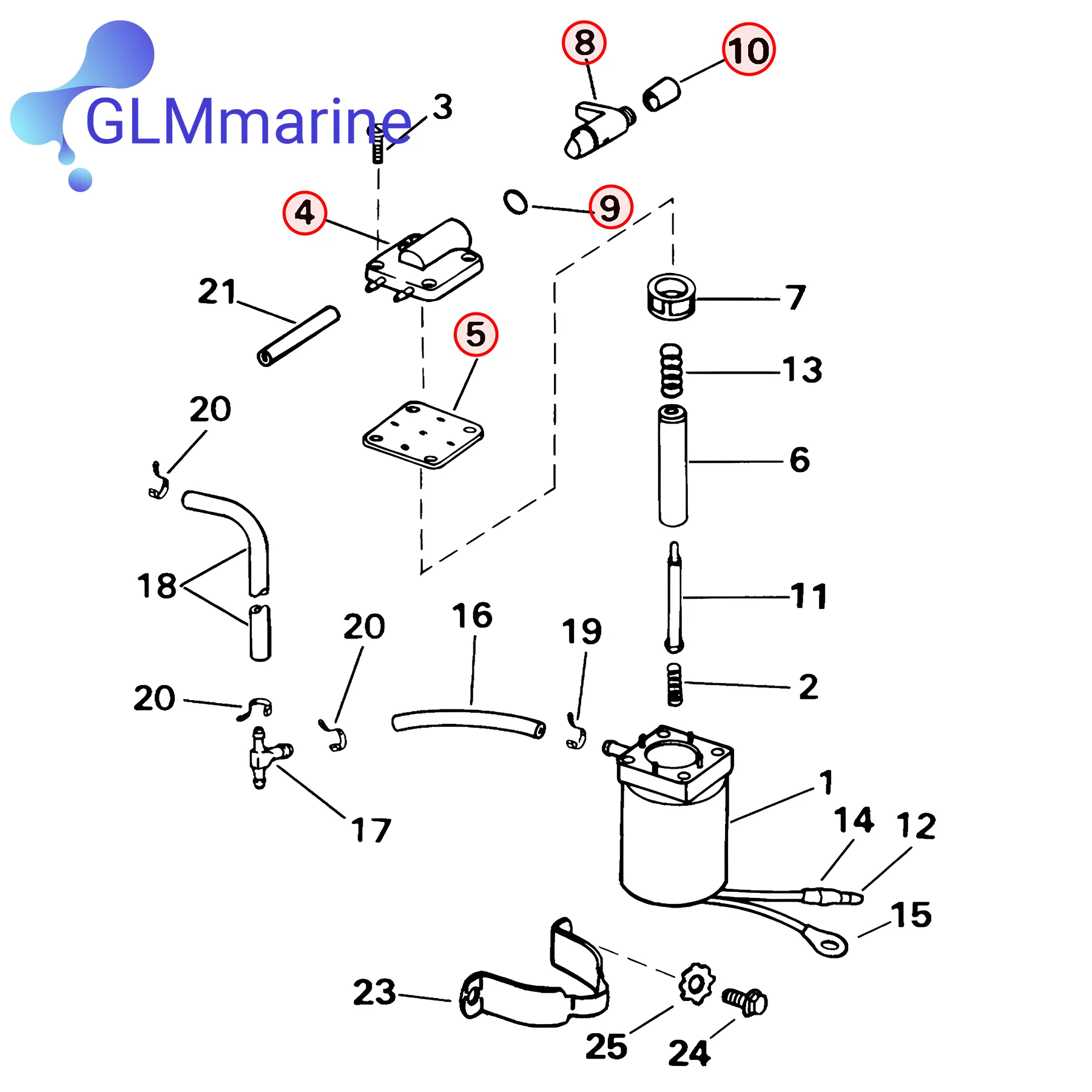 Primer Solenoid Service Maintenance Valve Kit for Johnson Evinrude OMC 5007356 20 - 300 HP Outboard Engine 175158 437228 18-7044