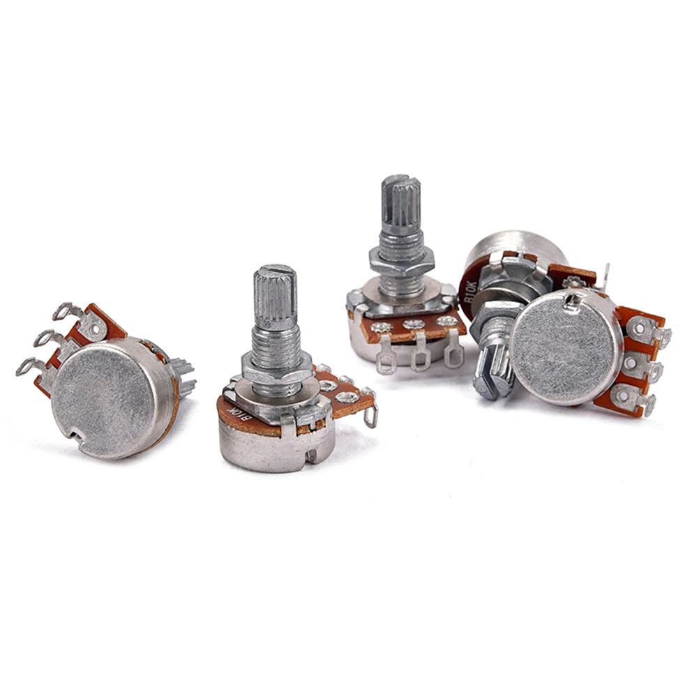 

5pcs B10k Full Size Bass Pots Potentiometer Long Knurled Split Shaft Audio Taper Low Friction for Guitar Bass