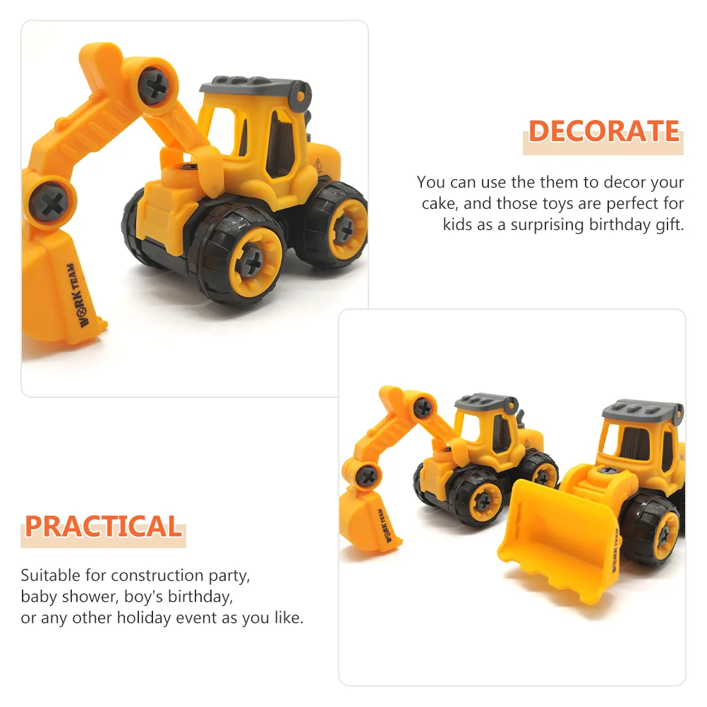 2 Pcs Excavator Ornaments 3 Year Old Birthday Decorations Boy Construction Party Supplies Toy Small Toys