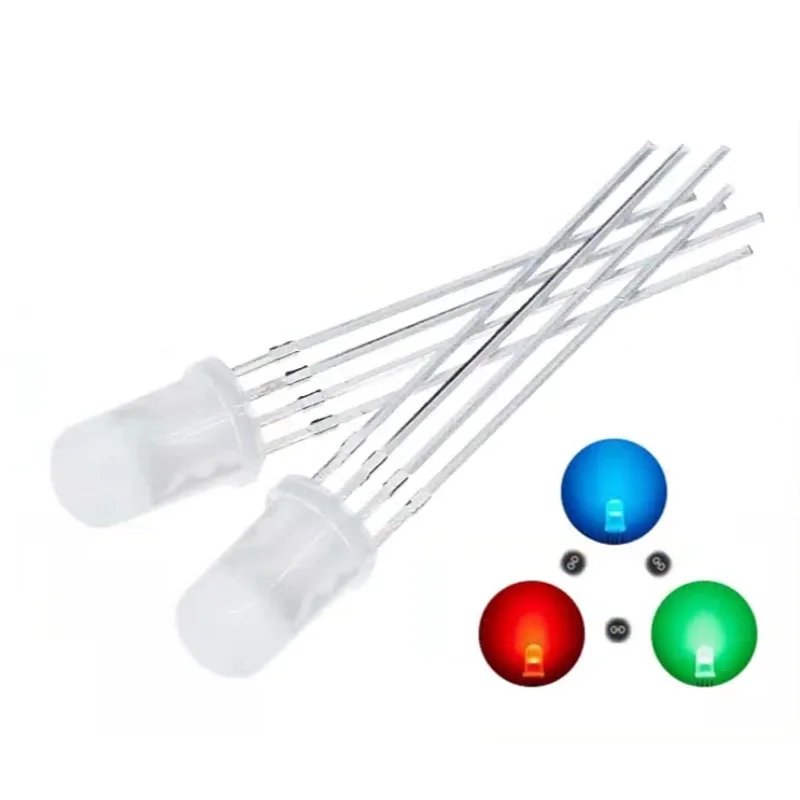 PLR 50pcs 5mm RGB LED Common Cathode / Anode Tri-Color Emitting Diodes F5 Diffused Transparent Highlight