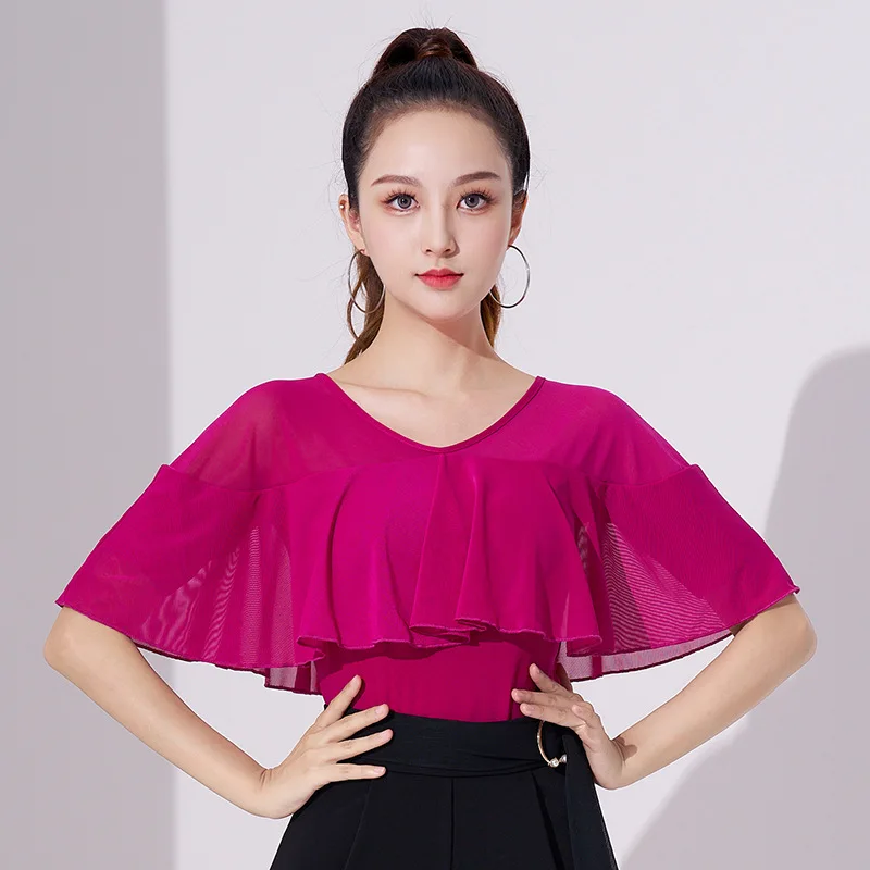 Modern Dance Top Women National Standard Dance Ruffled Sleeves Latin Dance Costume Top Competition Performance Practice Clothes