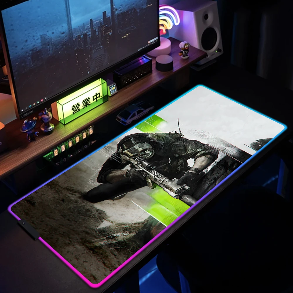 RGB Game Mouse Pad Call Of Duty Rubber Colorful Luminous LED Lighting Gaming Mousepad XXL Large Desk Mat With Backlit Pc Gamer