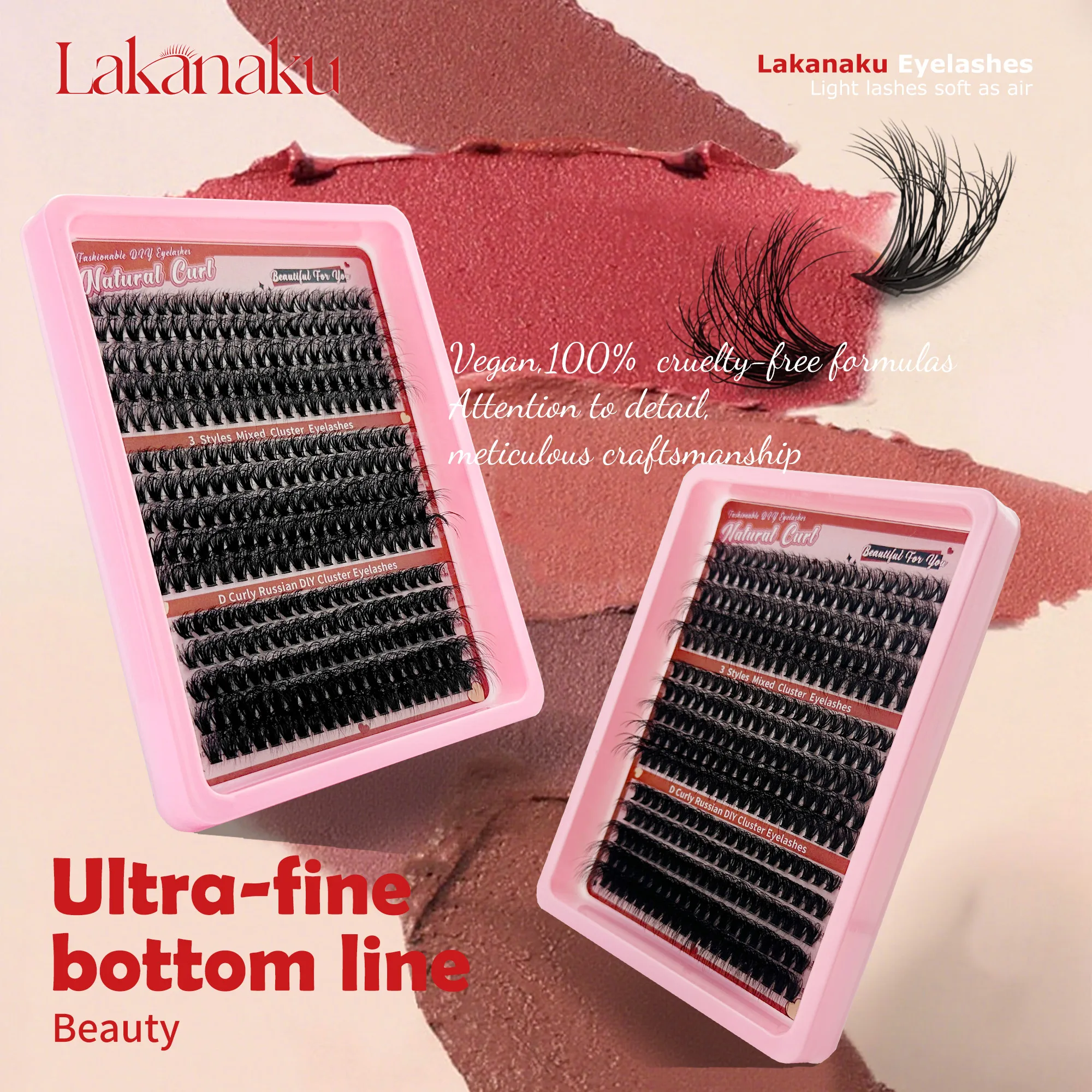 LAKANAKU Wispy Cluster Lashes DIY Lash Clusters Reusable Cat Eye False Cluster Lash Voluminous Vegan Cluster Lash For Beginners