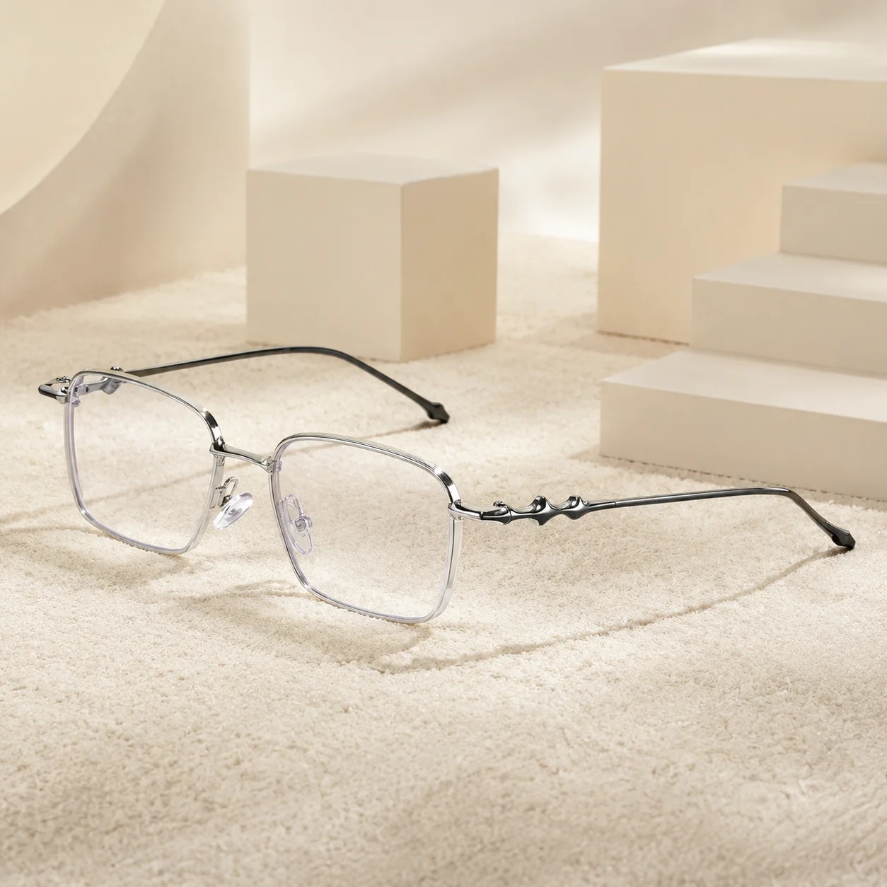 Lunettes carrées à monture métallique, verres transparents, sans ordonnance, avec branches torsadées, pour femmes et hommes, pour le travail quotidien, le bureau et la rue, 1 pièce