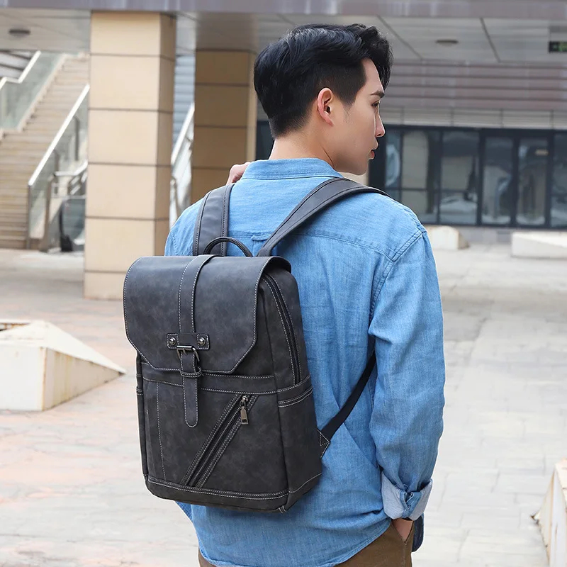 Factory direct wholesale PU large fashion retro school backpack waterproof durable man laptop backpack