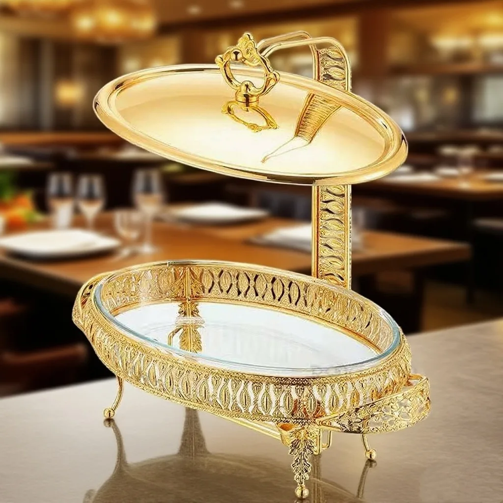 New stainless steel self-service glass dining furnace, alcohol heating and insulation buffet furnace, hotel commercial self-serv