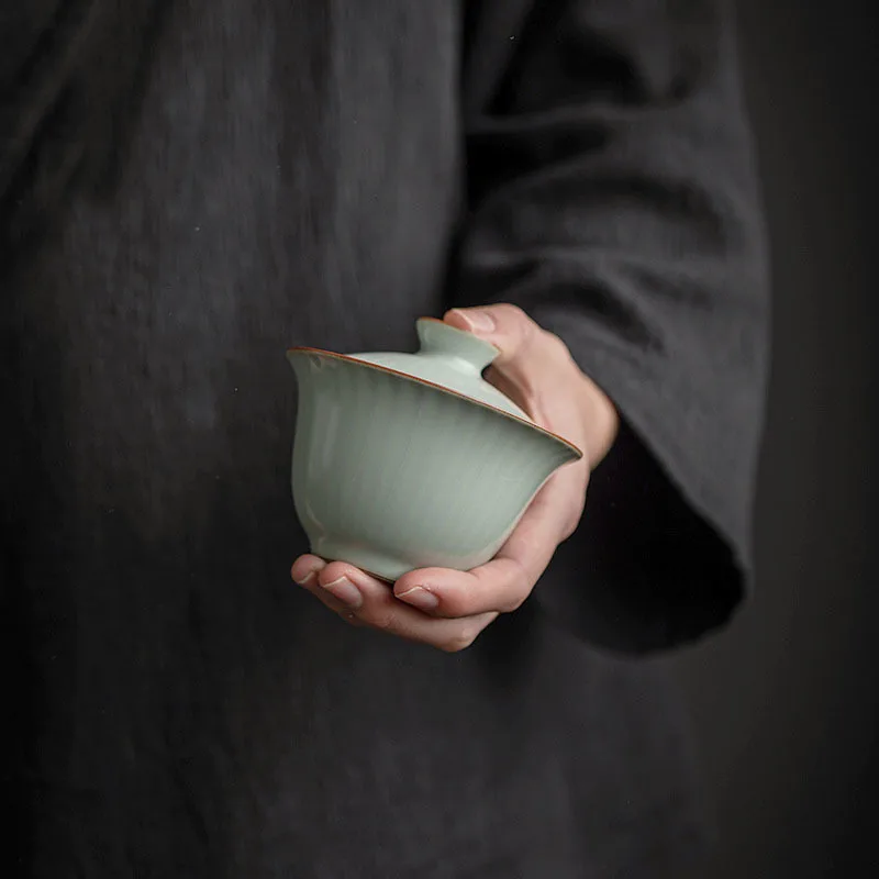 100ml Tianqing Ru Kiln Ceramics Ercai Tea GaiWan Handmade Household Puer Kung Fu Tea Set Tea Ceremony Drinkware Accessories Gift