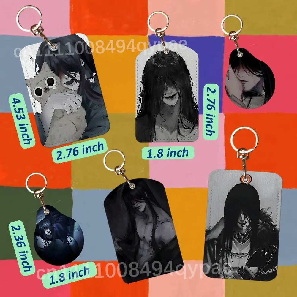 Mr Crawling H-Homicipher Leather Access Card Case Anti-lost Card Holder Keychain Accessories Fingerprint-proof Key Tag Ring